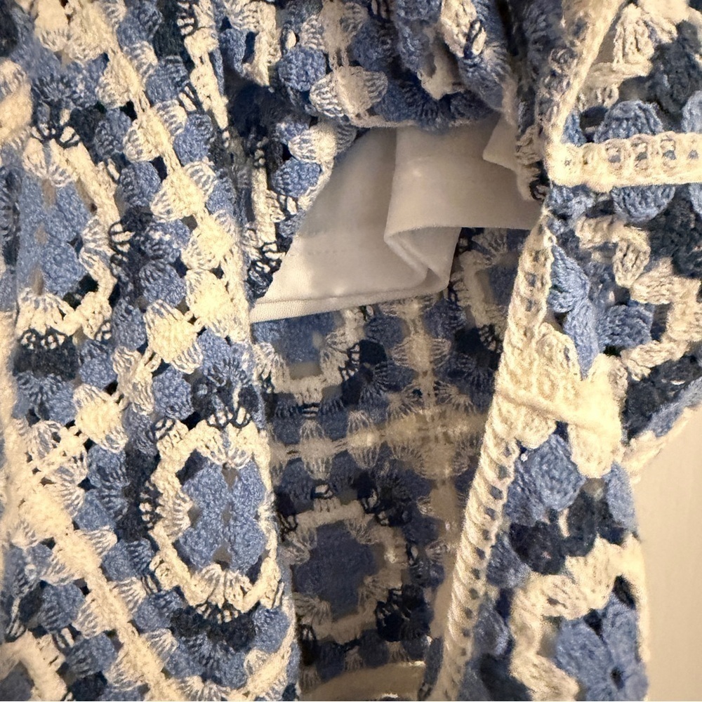 NWT EXQUISS’S Paris Crocheted Granny Squares blue white skirt women M/L Fox’s - Picture 4 of 10
